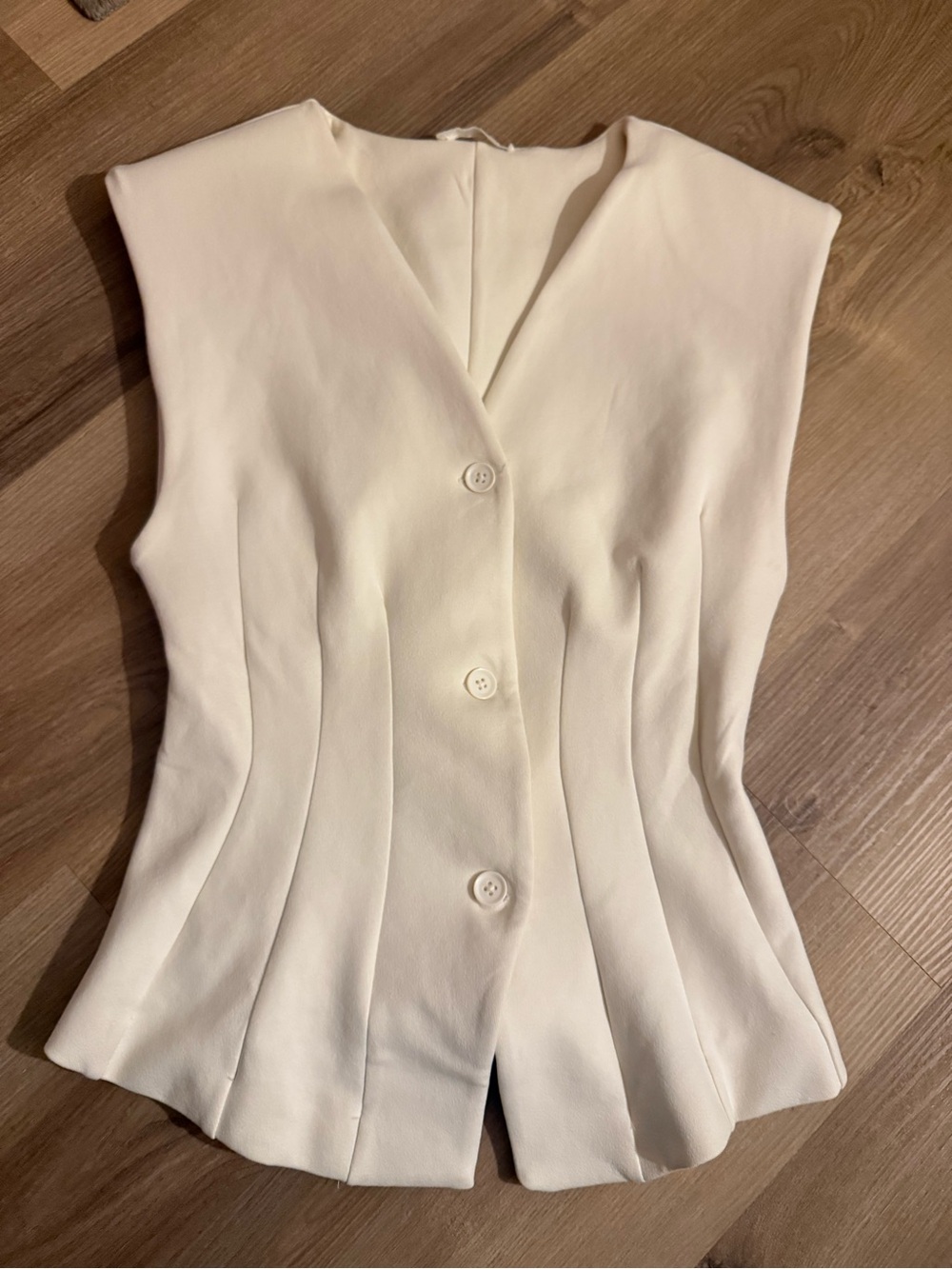 Zara Cream Sleeveless Button-Front Tailored Tunic